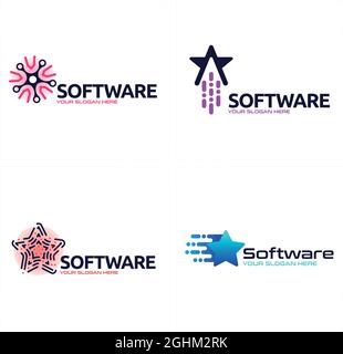 Technology software star tech circuit logo design Stock Vector