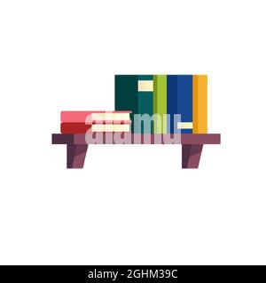 Flat cartoon different books on shelf,furniture and interior elements vector illustration concept Stock Vector