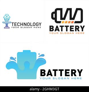 Technology charging battery fountain logo design Stock Vector