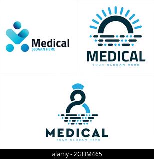 Medical people sun tech logo design Stock Vector