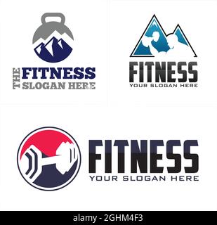 Fitness mountain dumbbell gym training logo design Stock Vector