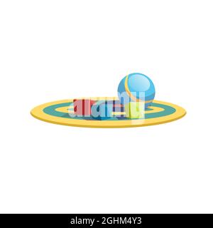 Flat cartoon kids cube blocks and ball on colored carpet,healthy family and happy childhood vector illustration concept Stock Vector