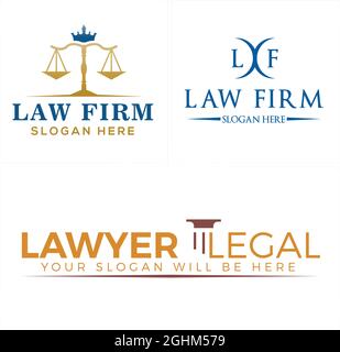 Attorney lawyer scale law pillar logo design Stock Vector