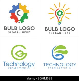 Technology light bulb gear leaf icon logo design Stock Vector