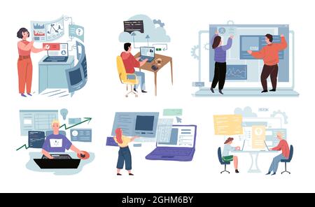 Flat cartoon characters,business development workflow vector illustration concept Stock Vector