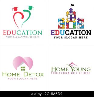 Education people graduation cap and home people logo design Stock Vector