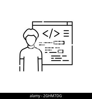 Programming courses for children olor line icon. Children learning. Pictogram for web page, mobile app, promo. UI UX GUI design element. Editable stro Stock Vector
