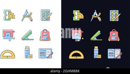 Back to school shopping light and dark theme RGB color icons set Stock Vector