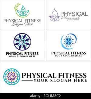 physical fitness people leaf natural logo design Stock Vector