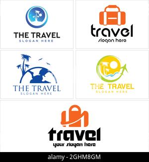 Travel agency plane sea world logo design Stock Vector