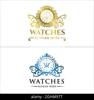 Luxury retail business watches ornament logo design Stock Vector