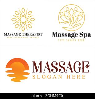 Massage spa therapist lotus people logo design Stock Vector
