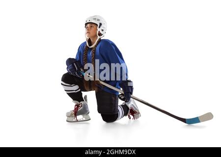 Junior Ice Hockey Player Isolated on White Background Stock Photo