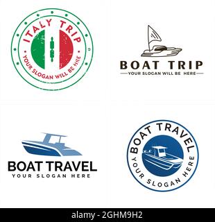 Travel boat emblem vacation logo design Stock Vector