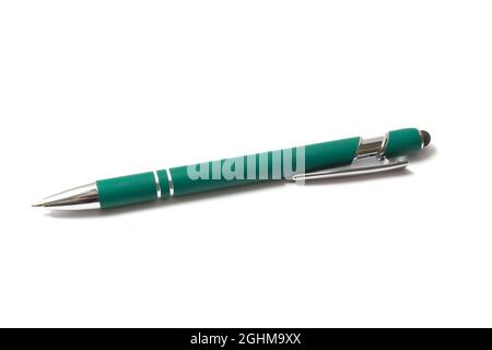 Green ballpoint pen isolated on white Stock Photo