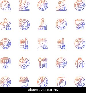 Virtual reality headset gradient linear vector manual label icons set Stock Vector