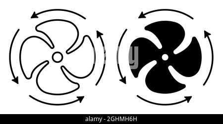 Linear icon. Fan blades of air conditioner with rotation direction arrows. Maintaining comfortable temperature in summer. Simple black and white vecto Stock Vector