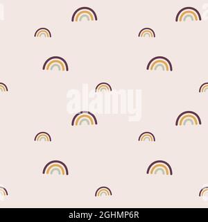 Seamless rainbow pattern in autumnal colors on cream background. Scandinavian style. Vector illustration, flat design Stock Vector