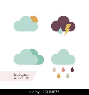 Autumn weather icons. Minimalist style. Vector illustration, flat design Stock Vector