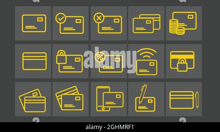 Credit Card Icon Set. Vector isolated linear editable set of illustrations Stock Vector