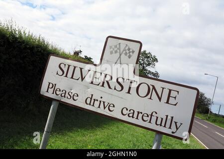 Silverstone village road sign. 05.07.2012. Formula 1 World Championship, Rd 9, British Grand Prix, Silverstone, England, Preparation Day Stock Photo