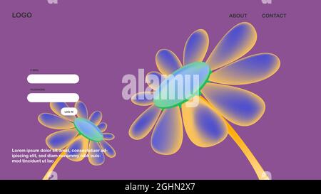 big flower negative color landing page design website 3d design Stock Vector