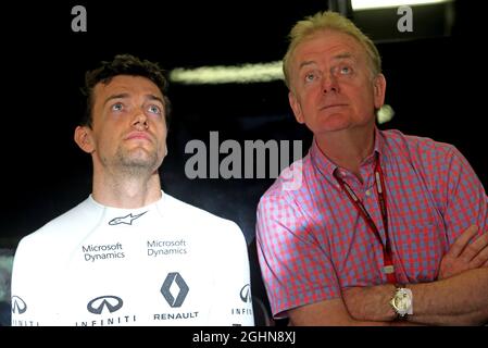 Jolyon Palmer (GBR) Renault Sport F1 Team with his father Jonathan Palmer (GBR).  14.05.2016. Formula 1 World Championship, Rd 5, Spanish Grand Prix, Barcelona, Spain, Qualifying Day.  Photo credit should read: XPB/Press Association Images. Stock Photo