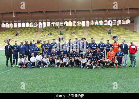 Line up at a charity football match.  Monaco Grand Prix, Tuesday 24th May 2016. Monte Carlo, Monaco.  24.05.2016. Formula 1 World Championship, Rd 6, Monaco Grand Prix, Monte Carlo, Monaco, Tuesday Soccer.  Photo credit should read: XPB/Press Association Images. Stock Photo