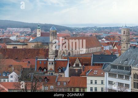 Aerial view of Erfurt City with Preachers Church and Paulsturm - Erfurt, Thuringia, Germany Stock Photo