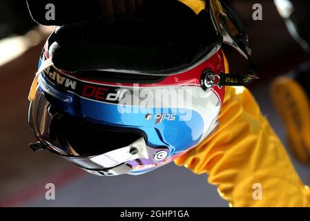 The helmet of Jolyon Palmer (GBR) Renault Sport F1 Team.  07.03.2017. Formula One Testing, Day One, Barcelona, Spain. Tuesday.  Photo credit should read: XPB/Press Association Images. Stock Photo