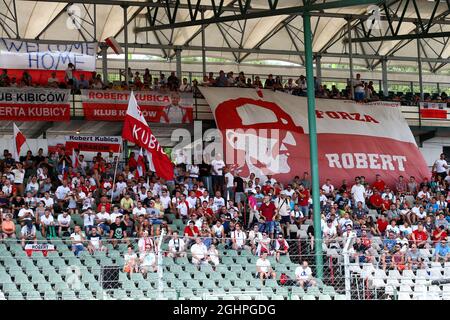Fans of Robert Kubica (POL) Renault Sport F1 Team Test Driver in the grandstand.  02.08.2017. Formula 1 Testing, Budapest, Hungary.  Photo credit should read: XPB/Press Association Images. Stock Photo