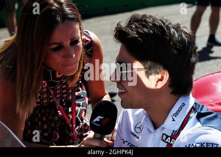 Lance Stroll (CDN) Williams with Natalie Pinkham (GBR) Sky Sports Presenter on the drivers parade.  03.09.2017. Formula 1 World Championship, Rd 13, Italian Grand Prix, Monza, Italy, Race Day.  Photo credit should read: XPB/Press Association Images. Stock Photo