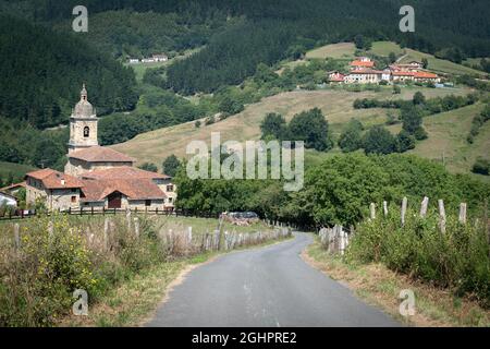 Road to Uribarri neighborhood in Aramaio valley, Basque Country in Spain Stock Photo