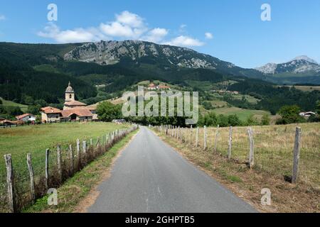 Road to Uribarri neighborhood in Aramaio valley, Basque Country in Spain Stock Photo