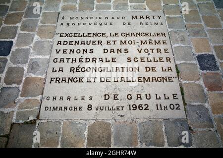 Inlaid floor panel, commemorative plaque in honour of Konrad Adenauer and Charles de Gaulle, Franco-German reconciliation after the Second World War Stock Photo