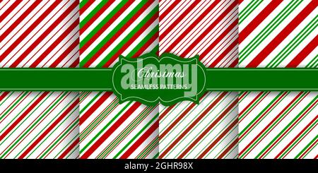 Set of striped seamless textures. christmas candy cane patterns Stock Vector