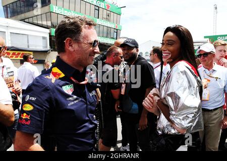 (L to R): Christian Horner (GBR) Red Bull Racing Team Principal with Winnie Harlow (CDN) Model, on the grid.  10.06.2018. Formula 1 World Championship, Rd 7, Canadian Grand Prix, Montreal, Canada, Race Day.  Photo credit should read: XPB/Press Association Images. Stock Photo