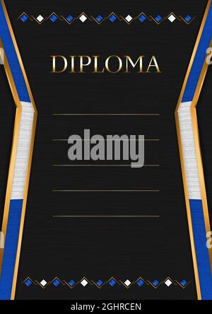 Vertical  frame and border on black metal background, with colors of El Salvador flag, template elements for your certificate and diploma. Vector. Stock Vector