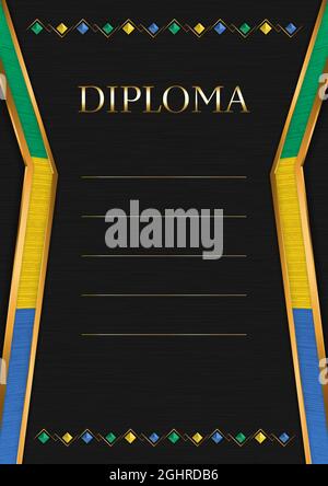 Vertical  frame and border on black metal background, with colors of Gabon flag, template elements for your certificate and diploma. Vector. Stock Vector