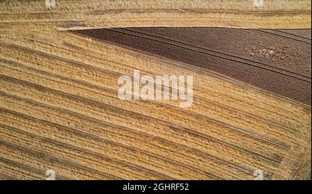 Drone image, Harvested fields with abstract patterns near Pramet in the Innviertel, Upper Austria, Austria Stock Photo
