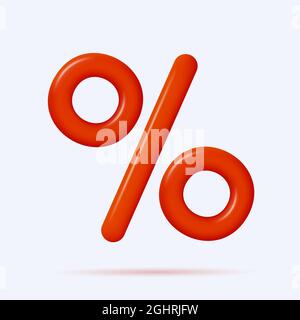red 3d rounded percent symbol, thin soft red line creating shape, isolated Stock Vector