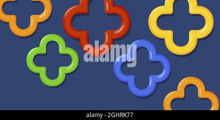 Background with convex volume cross shapes, linear rounded plus symbols, bright on dark backdrop Stock Vector