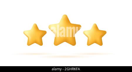 Set of 3d stars, three yellow rounded shapes in space, isolated Stock Vector