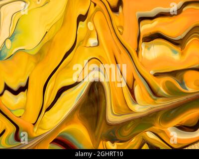 Abstract image of various colors of acrylic paint mixed together using a paint pouring  technique Stock Photo