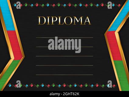 Horizontal  frame and border on black metal background, with colors of Azerbaijan flag, template elements for your certificate and diploma. Vector. Stock Vector