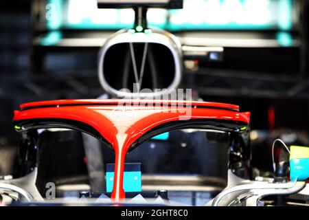 Mercedes AMG F1 W10 Halo cockpit cover - red in tribute to Niki Lauda.  24.05.2019. Formula 1 World Championship, Rd 6, Monaco Grand Prix, Monte Carlo, Monaco, Friday.  Photo credit should read: XPB/Press Association Images. Stock Photo