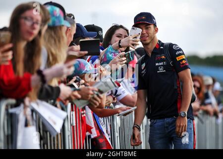 Pierre Gasly (FRA) Red Bull Racing with fans.  12.07.2019. Formula 1 World Championship, Rd 10, British Grand Prix, Silverstone, England, Practice Day.  Photo credit should read: XPB/Press Association Images. Stock Photo