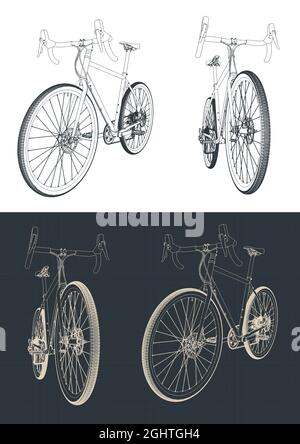 Stylized vector illustration of blueprints of gravel bike Stock Vector
