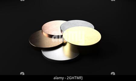 3d metal pie chart, isolated on black background. 3d render illustration Stock Photo