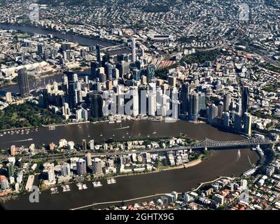 Aerial view of Story Bridge and Kangaroo Point, Brisbane, Queensland, Australia Stock Photo